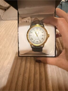 Orient Men's Gold-Tone Dress Watch with Brown faux croc  Leather Strap